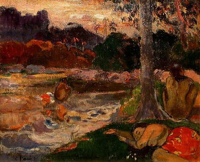 Paul Gauguin Tahitians on the Riverbank oil painting picture